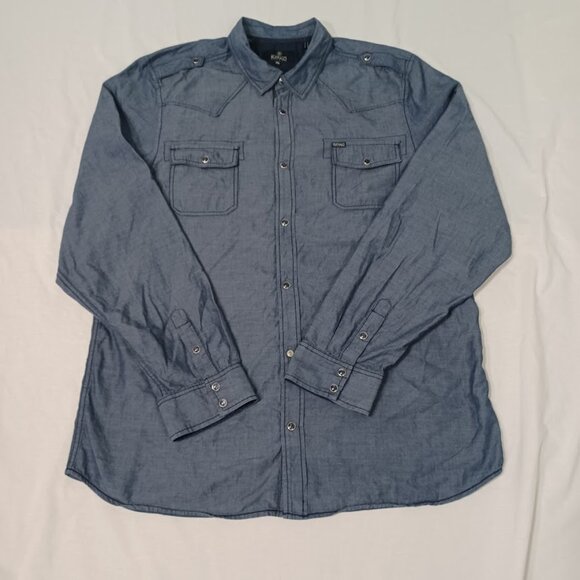 Buffalo David Bitton Shirt Mens Blue Size XXL Long Sleeve Pearl Snap - Picture 1 of 12